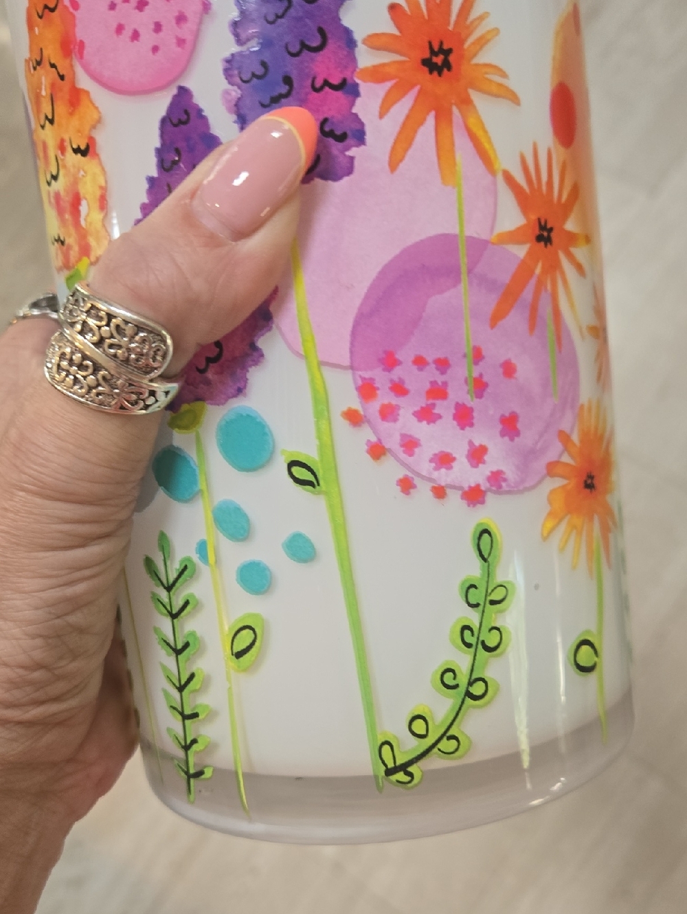 Milky White Floral Glass Cylinder Vase - Picture 3 of 6